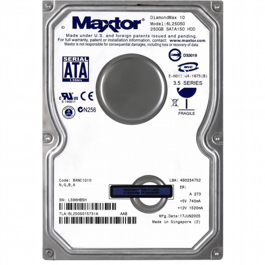 [6L250S0] Жесткий Диск Maxtor 250gb Sata3,5" Hdd 6l250s0