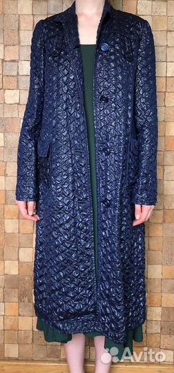 Плащ стёганый синий, винтаж ретро