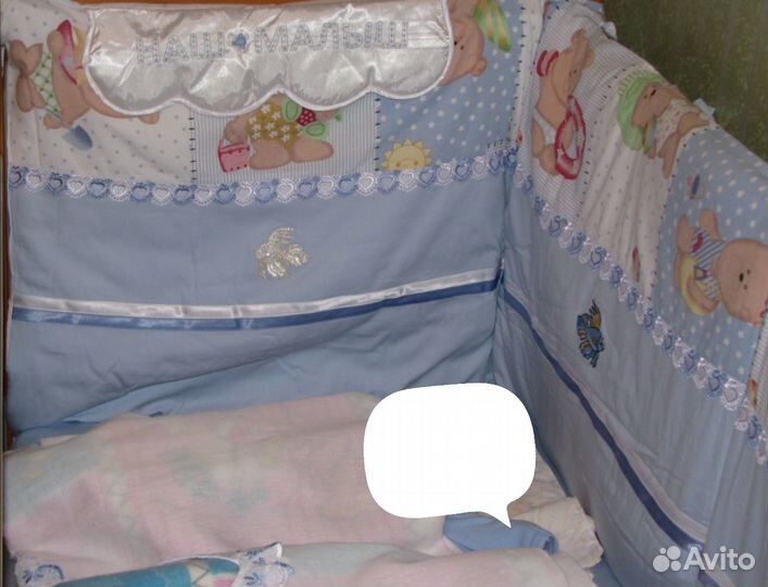 Кроватка, матрас,балдахин, подушка, пост.б,полотен