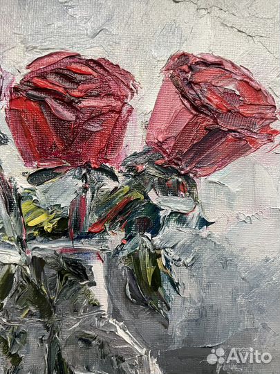 Картина маслом на холсте Розы, букет цветов