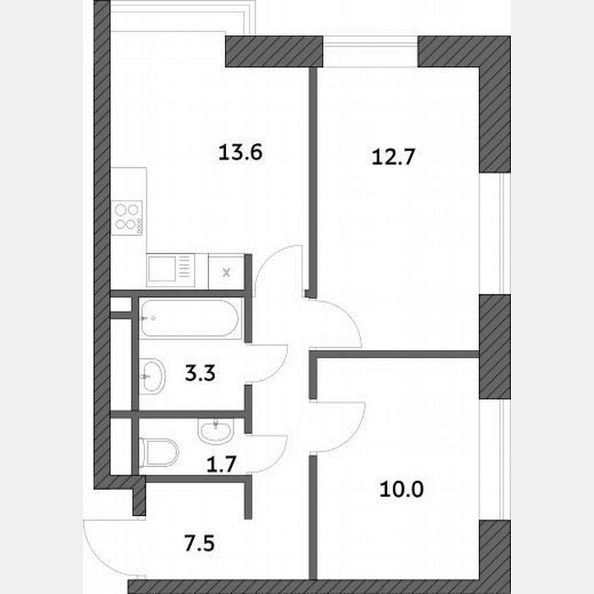 2-к. квартира, 48,8 м², 16/19 эт.
