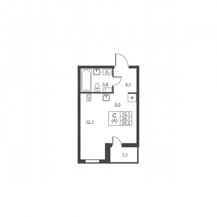 Квартира-студия, 25,2 м², 5/8 эт.