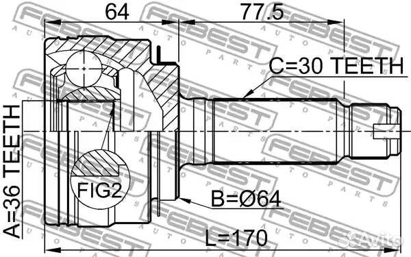 Шрус наружный 36x64x30 (honda pilot YF4 2009) febe
