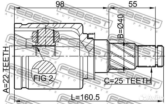Шрус внутренний левый 22x40x25