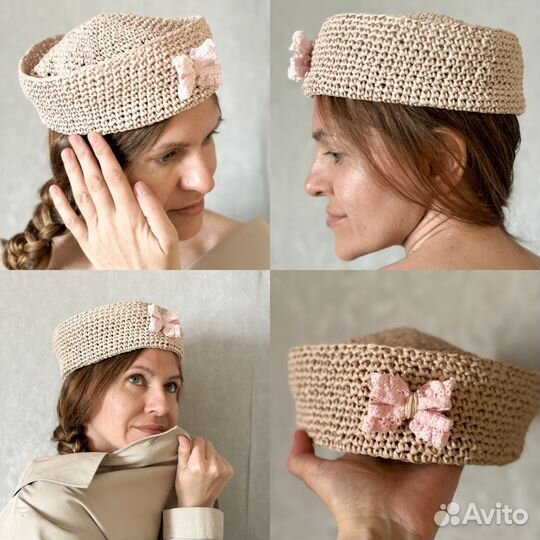 Шапка морячка, шляпка из рафии, панама из рафии