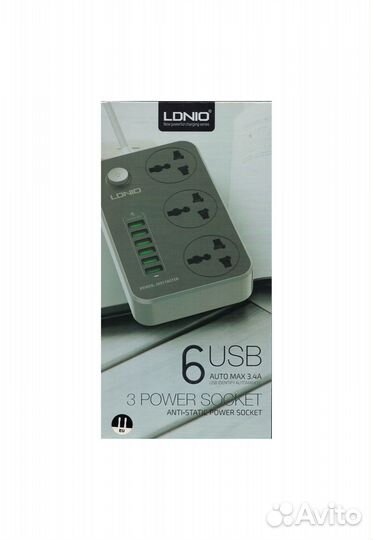 Удлинитель сетевой фильтр с 3 розетками и 6 USB