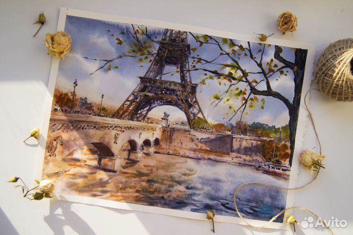 Картина акварелью Эйфелева башня 