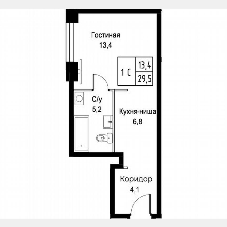 Апартаменты-студия, 29,5 м², 27/30 эт.