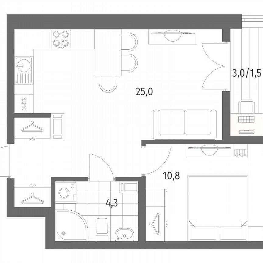 1-к. квартира, 41,6 м², 6/9 эт.