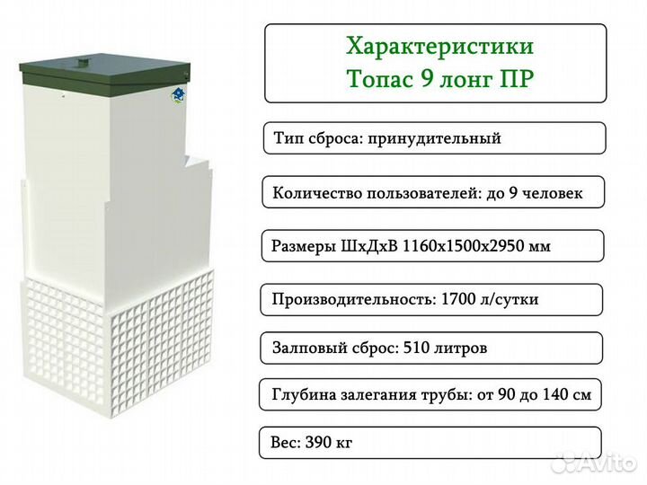 Септик Топас 9 long пр принудительный с доставкой