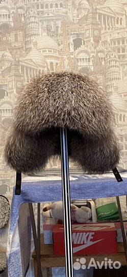 Шапка мужская нат. кожа + мех чернобурки