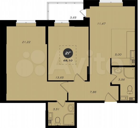 2-к. квартира, 68,1 м², 9/22 эт.