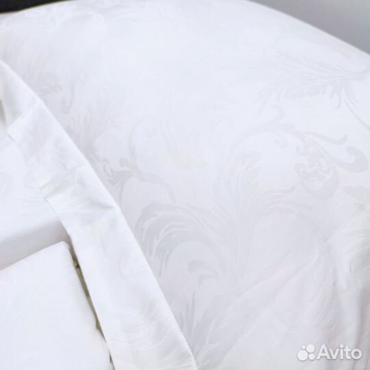 Комплект белого постельного белья сатин жаккард