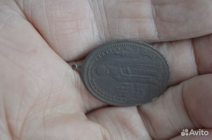 Икона образок тельный 19 в,латунь Серафим Саровски