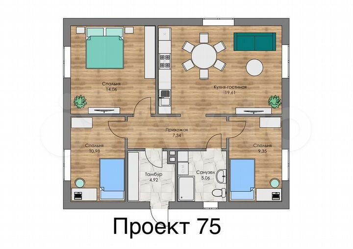 Коттедж 75 м² на участке 7 сот.