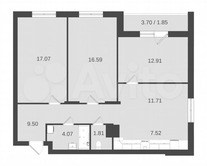 3-к. квартира, 82,5 м², 13/16 эт.