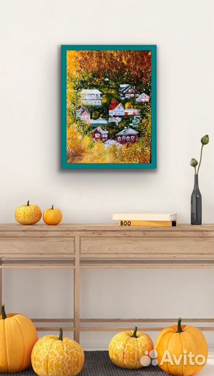 Картина маслом «Деревня. Плёс осенью»