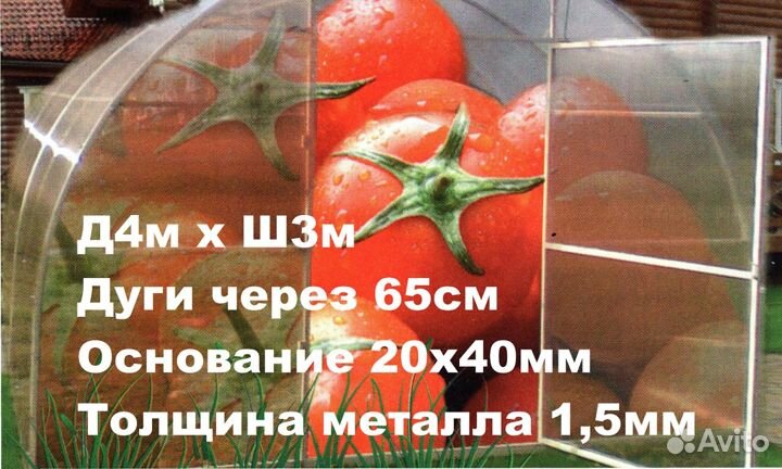 Теплицы из поликарбоната Д4м х Ш3м, Дуги через65см