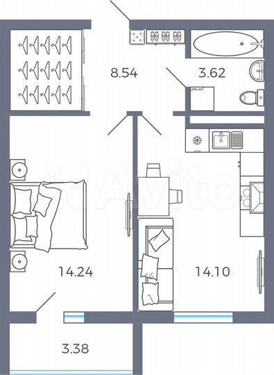 1-к. квартира, 42,2 м², 16/16 эт.