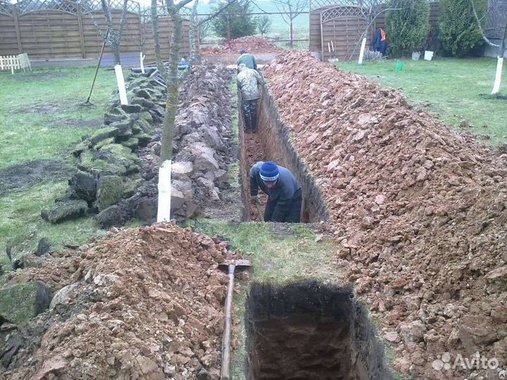 Ручная копка земли.Кладка.Заливка бетона