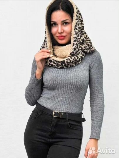 Тёплый шарф-снуд 2в1 леопард