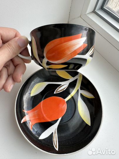 Чайная пара черная Тюльпан Дулево СССР