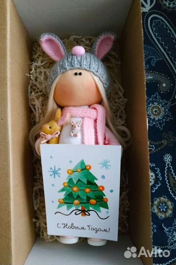 Интерьерная текстильная кукла Зайка ручной работы