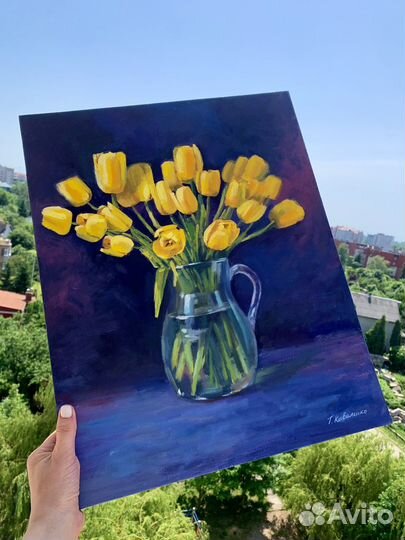 Картина маслом желтые тюльпаны