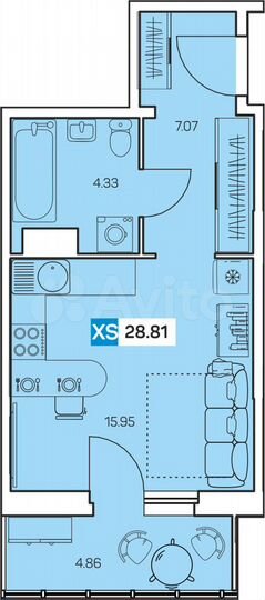 Квартира-студия, 28,8 м², 6/9 эт.