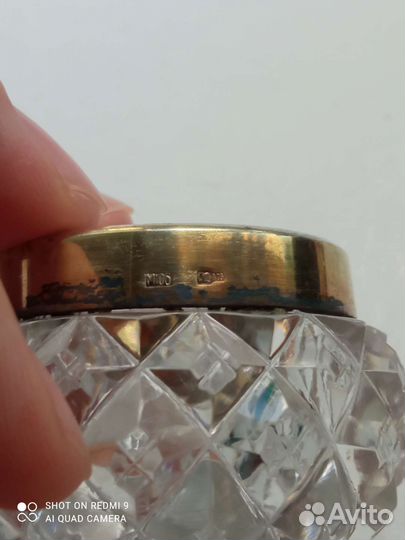 Солонка хрусталь серебро позолота с ложкой