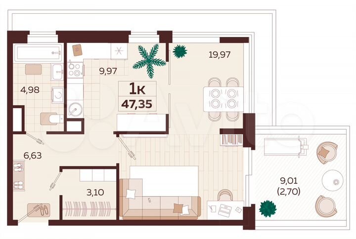 1-к. квартира, 48,4 м², 3/9 эт.
