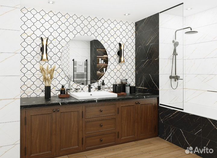 Плитка interCerama Dark Marble узор и белая мат