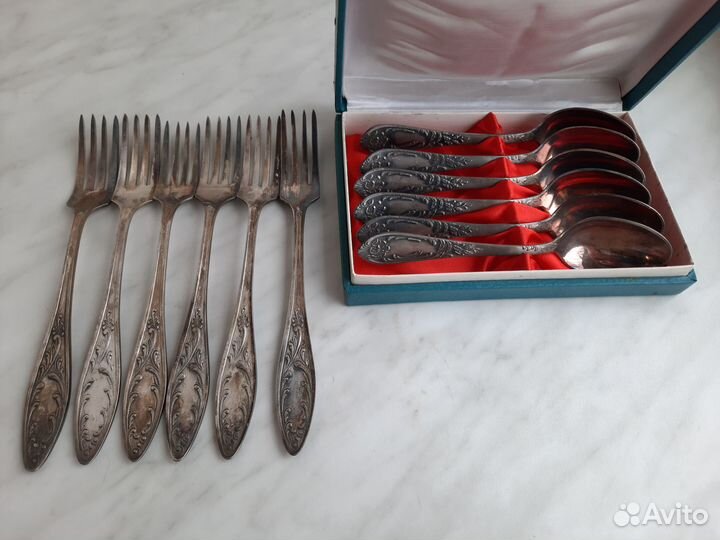 Набор столовых приборов мельхиор, клеймо мнц