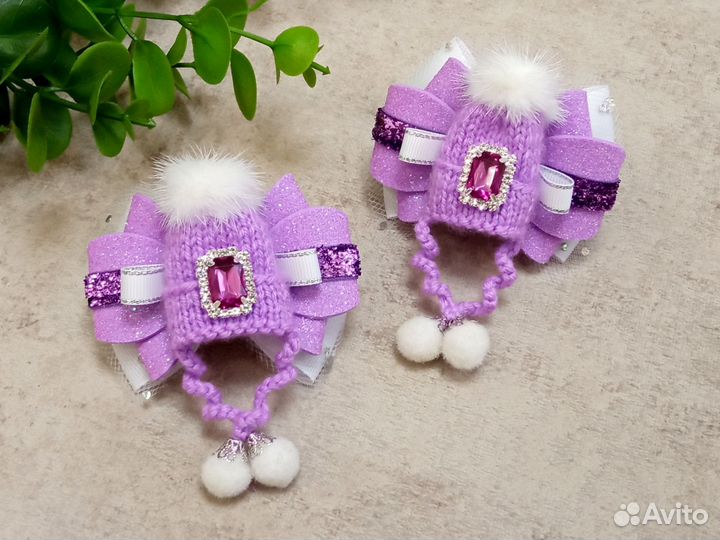 Бантики для волос с шапочками. Ручная работа