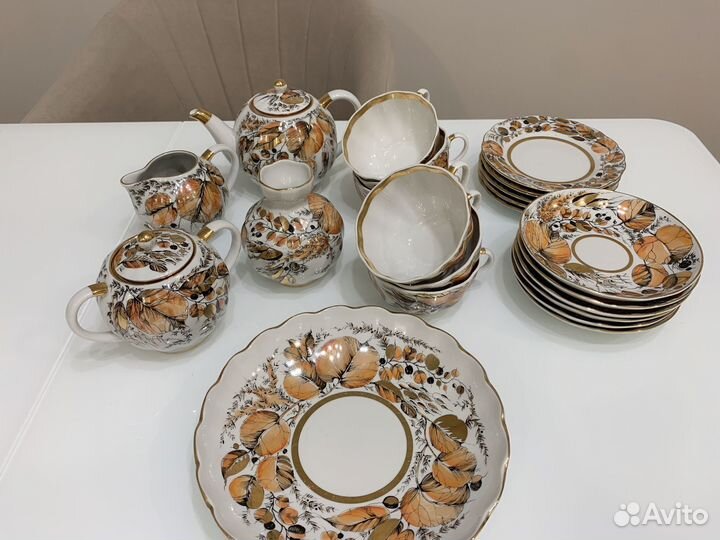Чайный сервиз СССР фарфор золотая осень лфз
