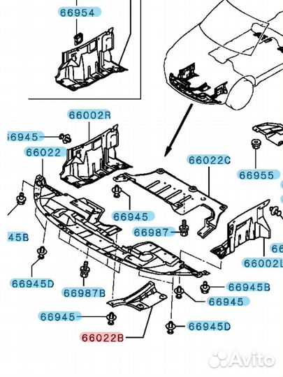 Пыльник двигателя Mitsubishi Outlander II (2005—20