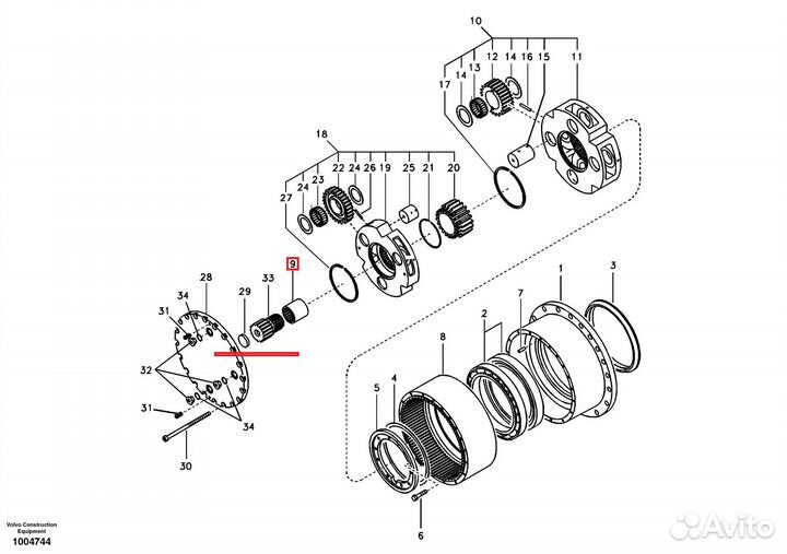 Муфта зубчатая редуктора хода Volvo EC210B