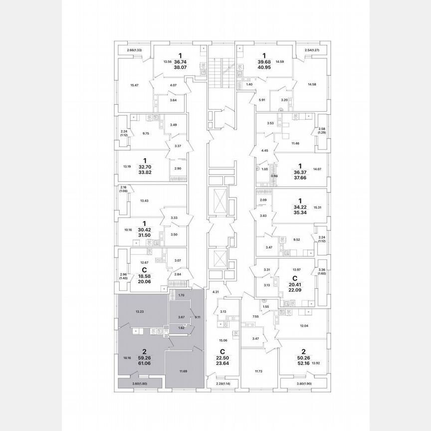 2-к. квартира, 61,1 м², 8/12 эт.