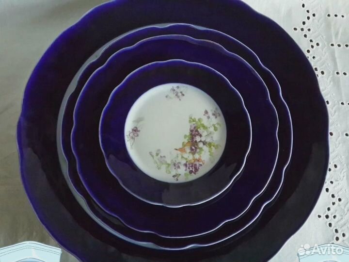 Россия.19 век. Набор блюд.Кобальт.Батенинъ