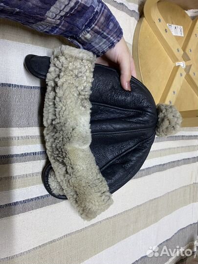 Шапка натуральный мех и кожа