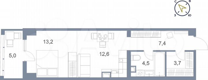 1-к. квартира, 46,4 м², 6/25 эт.