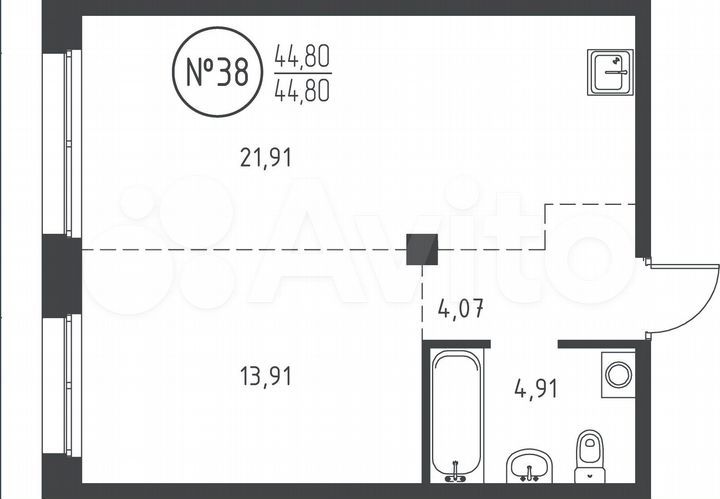 1-к. квартира, 44,8 м², 5/10 эт.