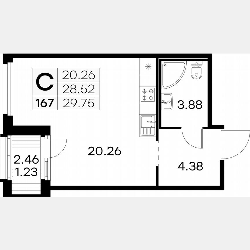 Квартира-студия, 29,8 м², 4/15 эт.