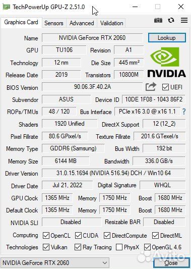 Asus dual RTX 2060 EVO