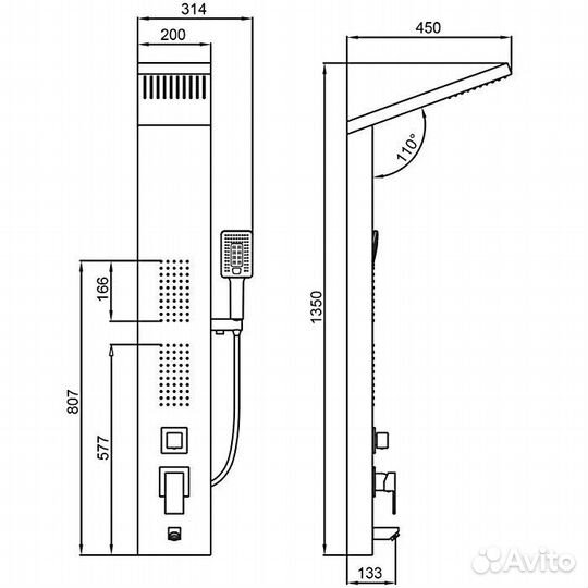 Душевая панель F24005-6 черный Frap