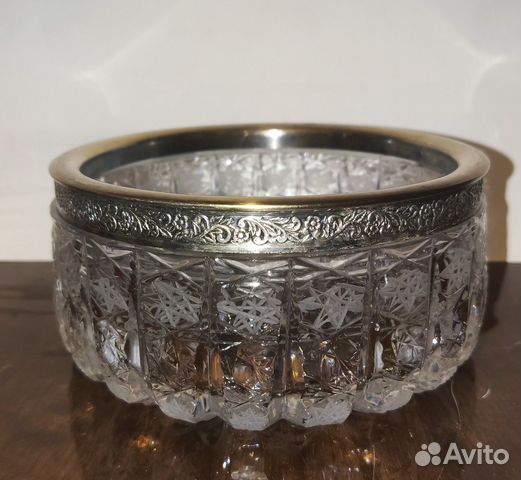 Ваза салатница конфетница хрусталь с мельхиором