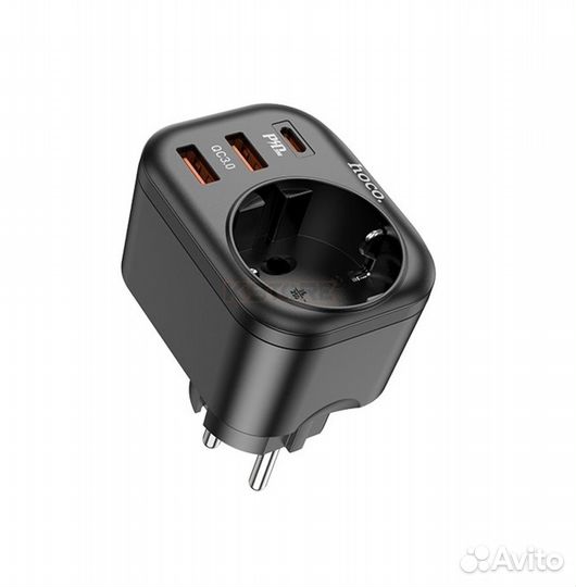 Розетка 4000w 2 USB + Type-С 18w 3A Hoco NS3