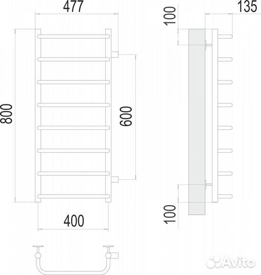 Стандарт П8 400х800 бп600 Полотенцесушитель term