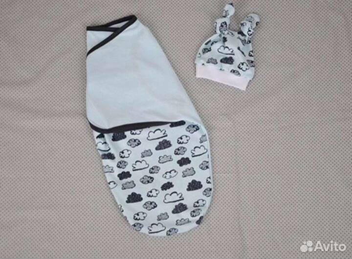 Пеленка кокон Облачко на липучке, голубая, 0-3 мес