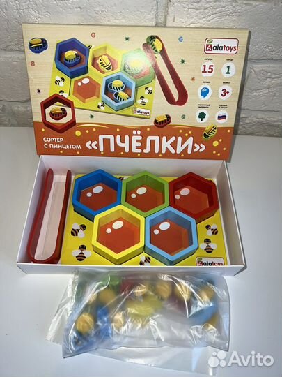 Деревянный сортер монтессори с пинцетом «Пчелки»